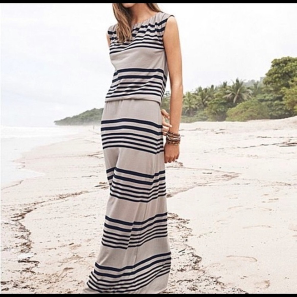 Garnet Hill Santorini Knit Maxi Dress Blue